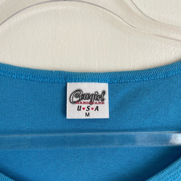 Vintage Cowgirl Hardware Star blue and white baby tee. Made in the USA - Picture 3 of 4